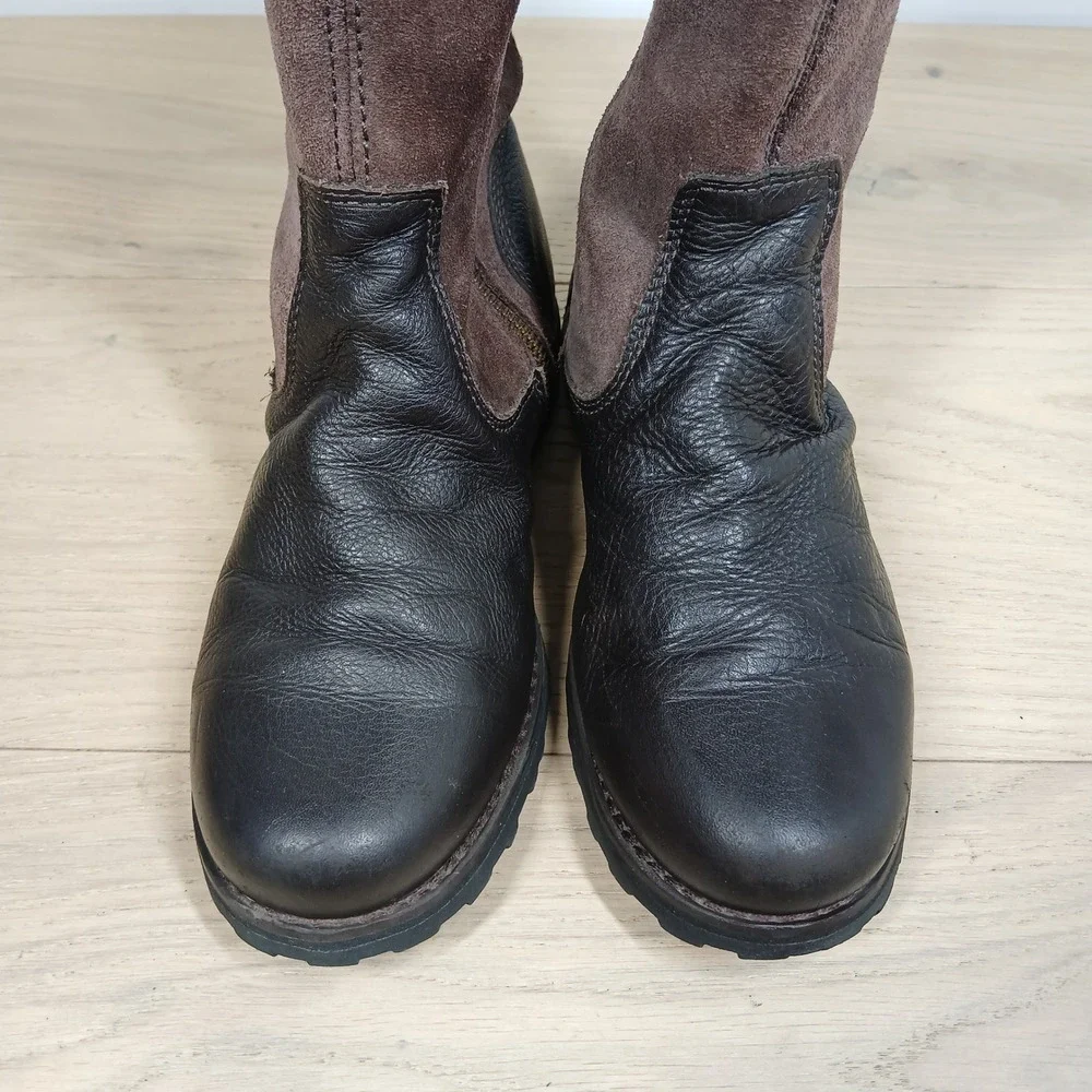 Timberland Boots Girls 3 Brown Leather Buckle Mid Calf Rugged Outdoor Casual